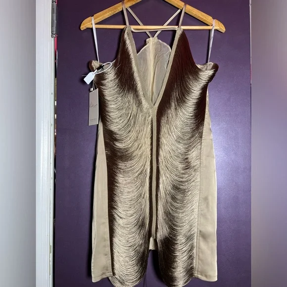 Bluma Halterneck Fringe Mini Dress In Olive — Medium - Picture 4 of 10